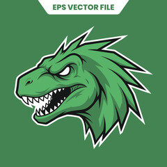 Fierce green dinosaur head mascot vector graphic illustration.