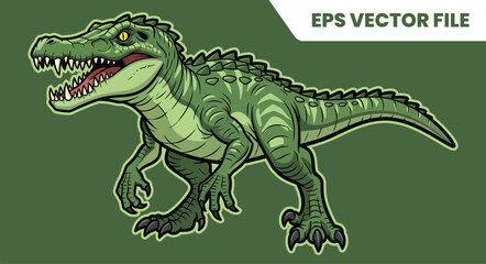 Fierce Green Dinosaur Illustration with Sharp Teeth and Claws.