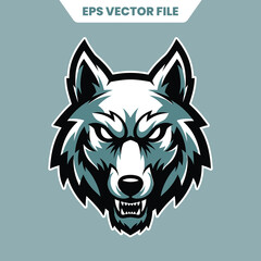 Intense Wolf Mascot Head with Sharp Features and Piercing Gaze.