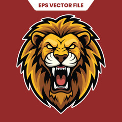 Majestic lion head illustration with fierce expression and detailed mane.