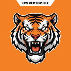 Roaring Tiger Head Mascot Vector Illustration with Fierce Expression.