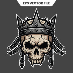 Skull with Crown and Chains Vector Illustration. Suitable for E-sport/Gaming Logo