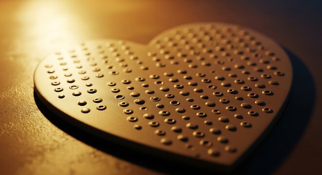 Close up of a heart shaped object with small bumps illuminated by warm golden light - Powered by Adobe