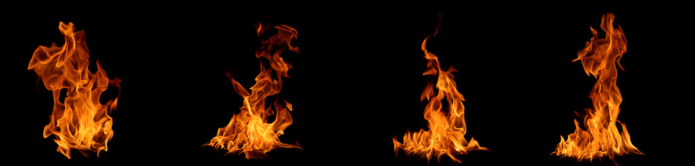 
Realistic fire flames isolated on black background, burning effect with glowing orange heat. Perfect for overlays, design, visual effects, danger concepts, or dramatic backgrounds.