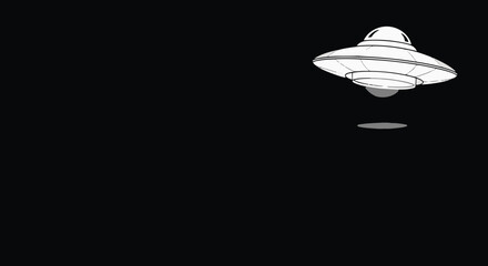 A white, cartoonish UFO hovers in the dark void. It emanates a slight glow, suggesting movement or presence.