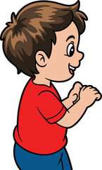 Happy Cartoon Boy Clapping Hands with Joy: Cute Child Character in Red T-Shirt Smiling and Expressing Happiness, Perfect for Childhood and Positive Emotion Concepts