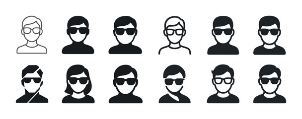 Diverse icon set of sunglasses faces in various styles