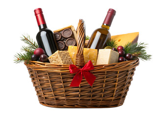 Gourmet Gift Basket Delight: An exquisitely arranged gift basket, overflowing with gourmet treats, offering a luxurious assortment of fine wine, artisanal cheese, and delectable accompaniments.