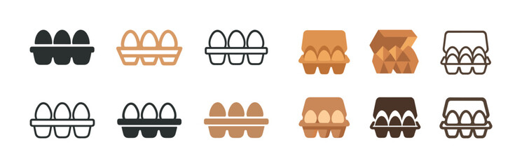 Various egg carton icon designs in different styles and colors