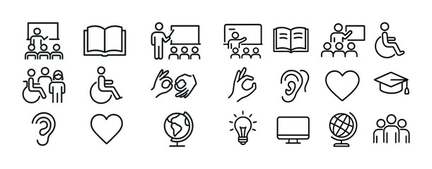Inclusive education icon set with accessibility and learning symbols