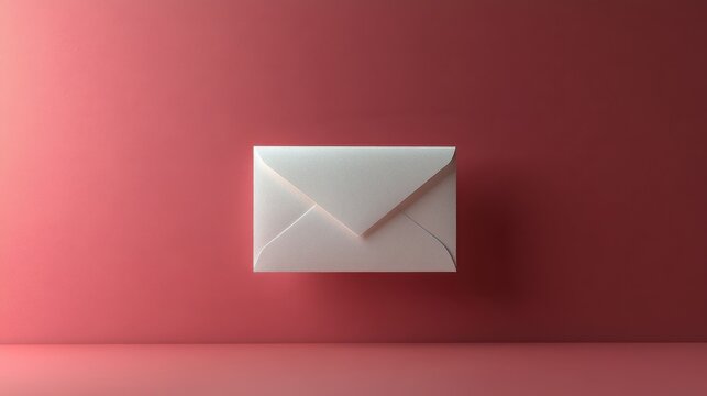 A single white envelope casts a shadow on a red-pink gradient background - Powered by Adobe