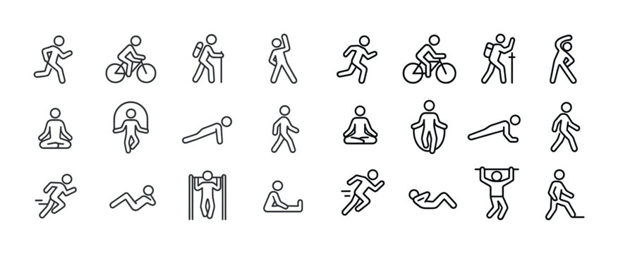 Vector icon set depicting various fitness activities and exercises - Powered by Adobe