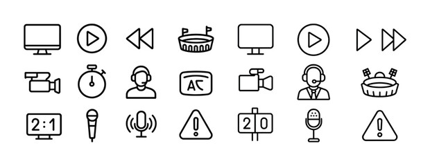 Fototapeta premium Media control and communication icon set: play, pause, recording, microphone, warning signs