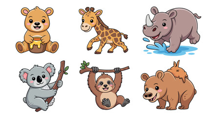 Obraz premium Cute cartoon animals kids illustration set