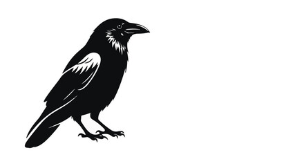 Naklejka premium A black silhouette of a raven or crow, standing in profile against a white background. It's a vector illustration, likely used as a logo or graphic element.