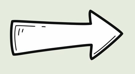 A bold, outlined, white arrow points right. Simple, cartoonish style. Isolated on a soft white background. Directional.