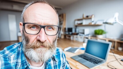 Mastering remote work: a glimpse into a home-based office setup. Photojournalism. Tranquil productivity: a bright home office with plant accents. Real feeling. Natural mood.