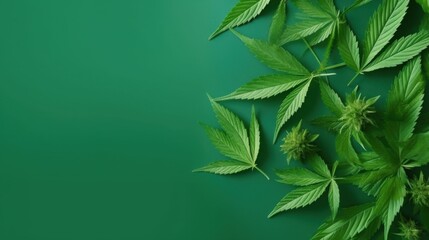 Captivating display of marijuana leaves green background high-resolution image natural setting close-up cbd oil concept