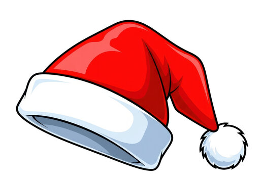 Red santa hat with fluffy white pompom and wide brim, perfect for christmas and holiday designs, isolated on transparent background