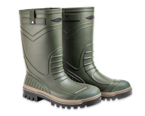 Green Work Boots: Sturdy green work boots, a symbol of protection and practicality, standing ready for any task or terrain.