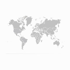 Obraz premium Detailed gray world map vector illustration on a clean white background. A global template showing continents like North and South America
