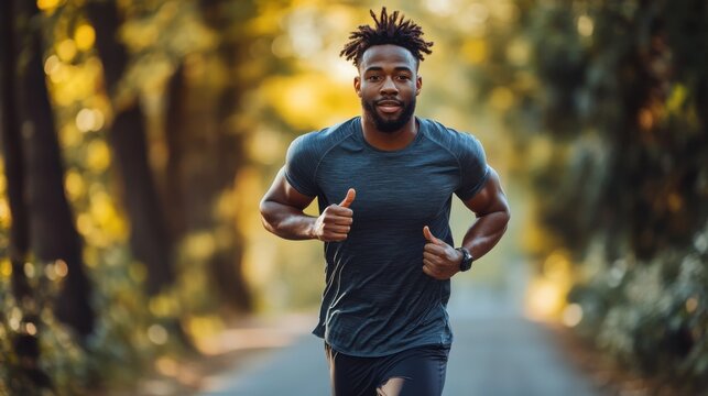 Outdoor running experience african american man urban environment fitness journey vibrant atmosphere motivational concept