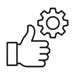 Thumbs up icon with gear symbol representing success and good performance