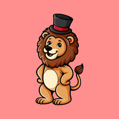 fun happy lion wearing hat cartoon character cartoon isolated drawing line style design illustration