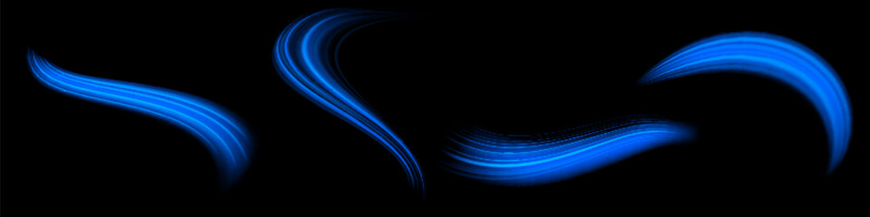 Blue glowing shiny lines effect vector background. Luminous white lines of speed. Light glowing effect. Light trail wave, fire path trace line and incandescence curve twirl.