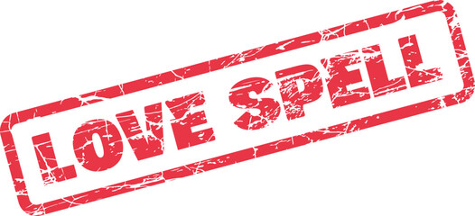 Distressed red rubber stamp effect proclaiming Love Spell for romantic themes and magical applications