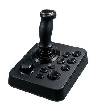 Desktop control unit with joystick and tactile buttons for dispatching.