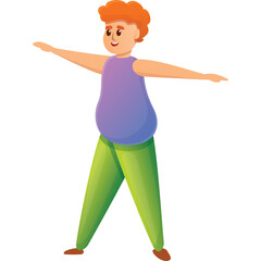 Joyful Cartoon Man With Fiery Orange Hair and a Lavender Tank Top and Green Pants Performing a Yoga Pose With Arms Extended Against a Transparent Background