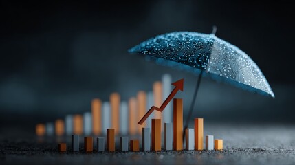 Firewall of colors: artistic representation of data security. Financial charts. Cyber safety: radiant blue umbrella symbolizing insurance coverage. Financial success. Stock market.