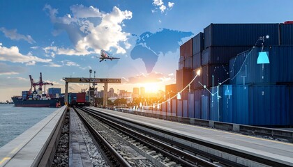 Modern conference room with global map and digital growth chart symbolizing business expansion and success.