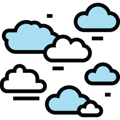 Light Blue and White Cartoon Clouds Floating on Transparent Background Sky Atmosphere Weather Concept Digital Art Simple Illustration Minimalist Design