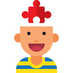Obraz premium Joyful person with a red puzzle piece forming the top of their head isolated on a white background representing intellect and problem solving