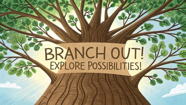 A tree with message to branch out and explore possibilities