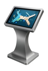 Touchscreen information kiosk featuring an airport map interface.