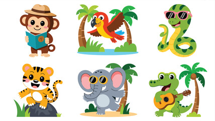 Naklejka premium Cartoon wild animal characters set vector