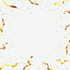 Realistic golden confetti, ribbon falling on a transparent background, perfect for overlay effects in party invitations, event promotions, festive banners, holiday, festival decoration and holiday Ads