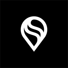 A modern, elegant S monogram formed by continuous lines within a sleek map pin. Ideal for travel, logistics, or real estate tech.