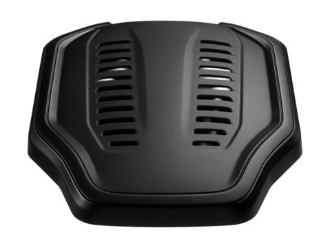Ventilated engine cover with reinforced edges for enhanced durability.