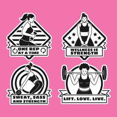 Obraz premium People woman wellness gym workout quote sticker black and white