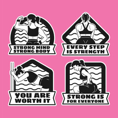 People woman wellness gym workout quote sticker black and white