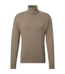 Sweater isolated on white background, casual vintage knitted sweater, wool cardigan, top view for men