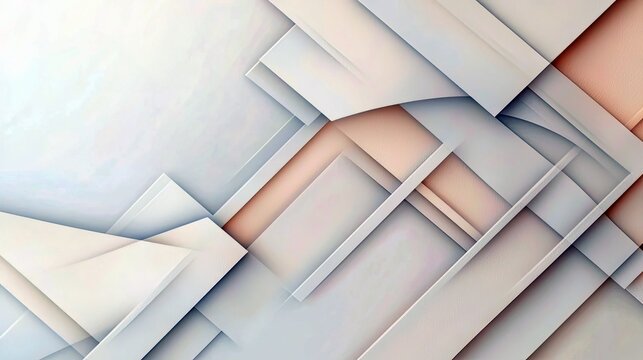 Abstract background with overlapping geometric shapes in shades of white, gray, and subtle peach, creating a sense of depth and modern design.