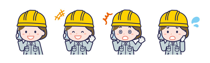 スマートフォンを使う「工事作業員」の女性