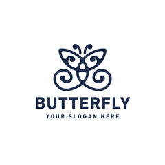 Elegant Ornate Butterfly Line Art Logo