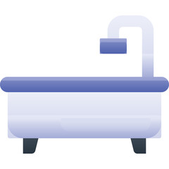 Modern Bathtub Icon with Chrome Fixtures and Transparent Background in Minimalist Style