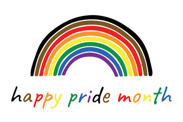 Colorful rainbow shape Gay pride flag Happy pride day LGBTQ community Pride Month Vector hand drawn doodle for posters, stickers, logo, cards